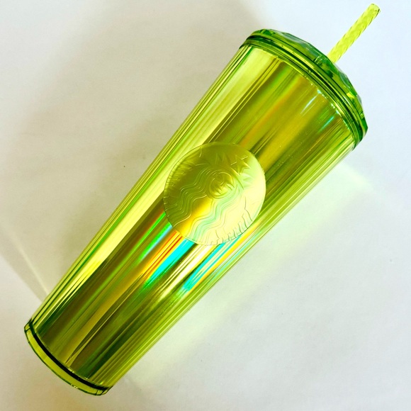 STARBUCKS 24oz TUMBLER LIMITED EDITION BEST IRIDESCENT FLUORESCENT LIME GREEN - Picture 3 of 4
